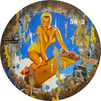 LUV SWIMMING Collage papier & technique mixte sur support bois  90 cm x 90 cm  2016