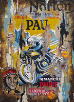 GP MOTO DE PAU 1951  Collage papier & technique mixte sur châssis bois  110 cm x 80 cm 2017