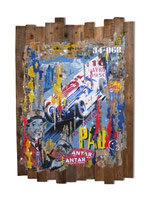 GP DE PAU 1950  Collage papier & technique mixte sur support bois  112 cm x 80 cm  2016