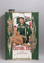 MISS CASTROL XXL  Peinture acrylique, collage papier & technique mixte sur support bois 105 cm x 73 cm x 15 cm  2025