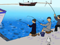 16/10　小樽港岸壁で今○○が釣れると聞くと近所の子供たちもすぐに。