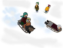 14/01　手宮坂は冬は子供たちにとって天下のそり滑りの格好の場となった。