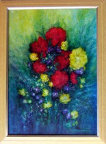Nr. 1/04 Blumenstrauß   Acryl auf Spez. Büttenpapier  77x58 cm  Natur Holzrahmen und Glas  Verkauft