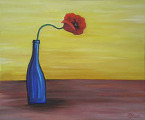 "Синяя бутылка, красный цветок", холст, масло, 60х50 см