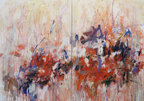 Sunrised（日は登るた）, oil on canvas, 48" x 68" (diptych), 2021
