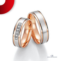 Eheringe by Trauringlounge I Gefertigt in Weißgold/Roségold I 6 Brillanten 0,090 ct I Ruesch
