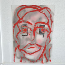 Selbst, 2024, 70 x 50 cm, Acryl und Handys auf Plexiglas montiert