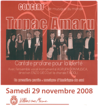 Affiche 2 Concert novembre 2008 Tupac Amaru - Villiers sur Marne