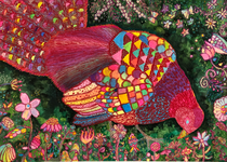 第６３回全日本学生美術展　特選作品　赤アクリル絵の具を使ったスクラッチ絵画
