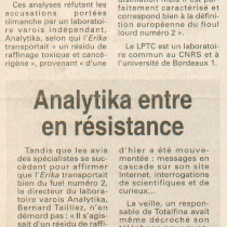 Analytika entre en résistance (Var-Matin 20-02-2000)