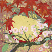 「花巡り　冬桜と紅葉」S3号　紙本着彩　