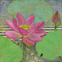 「花巡り　古代蓮」S3号　紙本着彩　
