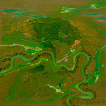 GRÜNER FLUSS  -  80x80 cm, Pigmente und Acryl auf Leinwand
