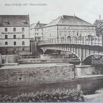 Mainpartie und Brücke um 1910