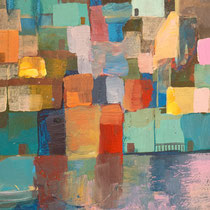 N.39- "Port de Maó" 30 x 24'5 cm acrílic sobre paper i fusta 325 €