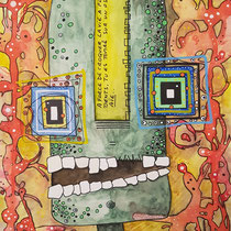 "Croque la vie"  sur papier aquarelle (300g grain fin sur format 21x29,7 cm) - Série Totem Malagarty