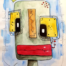 "Le king" a sur papier aquarelle (300g grain fin sur format 21x29,7 cm) - Série Totem Malagarty