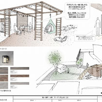 提案資料、お庭の中心に遊具やガーデンパーティーを楽しむパーゴラを設置します。