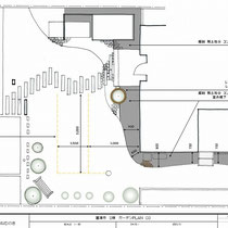 提案資料、お庭の中心に暗渠配管を埋設。建物と物置の周りは芝刈りがしやすいようコンクリート舗装をします。