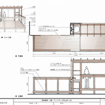 提案資料、平面と立面だけではイメージしにくいパーゴラや、高さの異なる床などをわかりやすく描きました。