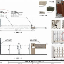 提案資料。メインは伸縮門扉の交換でしたが、合わせて門柱とフェンスをイタウバで作り直すよう提案しました。