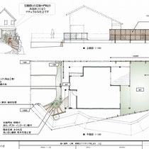 提案資料、エントランスの階段周りと土留壁の仕上、隣接するアパート側の目隠しフェンス、芝貼りを御依頼頂きました。