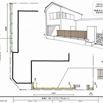 提案資料、南面は生垣撤去後に縦格子フェンスに。西側は生垣撤去後にリーズナブルなメッシュフェンスにします。