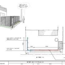 提案資料。住まいを囲むように目隠しフェンス、物置を配置します。