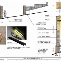 提案資料、銅板の笠木と表札灯、門柱の中にも埋込照明を設置します。