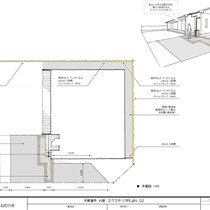 提案資料。建物回りには土留めをしてから、現場で発生した残土と砂利を使って埋めて仕上げます。