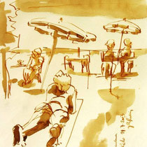 * 701- Dessin lavis réalisé autour du lac de Gérardmer en situation, à la teinture merisier ,sur papier Lana 140 gr