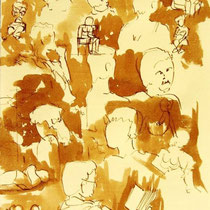 * 702- Dessin lavis réalisé autour du lac de Gérardmer en situation, à la teinture merisier ,sur papier Lana 140 gr
