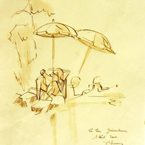 * 687- Dessin lavis réalisé en situation, à la teinture merisier ,sur papier Lana 140 gr