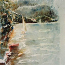 726- Le lac de Gérardmer, aquarelle 50 x 70