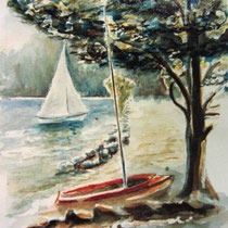 725- Le lac de Gérardmer, aquarelle 50 x 70