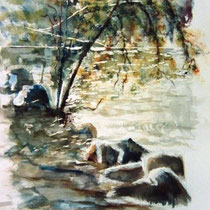 727- Le lac de Gérardmer, aquarelle 50 x 70