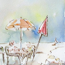 * 673- La plage ,15 x 30 , Arches 350gr