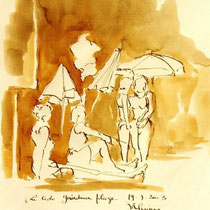 * 704- Dessin lavis réalisé autour du lac de Gérardmer en situation, à la teinture merisier ,sur papier Lana 140 gr