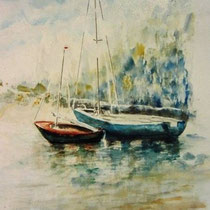 724- Le lac de Gérardmer, aquarelle 50 x 70