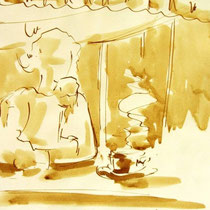 * 714- Dessin lavis réalisé autour du lac de Gérardmer en situation, à la teinture merisier ,sur papier Lana 140 gr