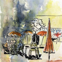 * 676- Le Lido, chaises parasols, 1994 ,40 x 50 , Arches 350gr