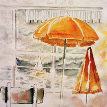 * 675- Le Lido, chaises parasols, 1992 ,40 x 50 , Arches 350gr