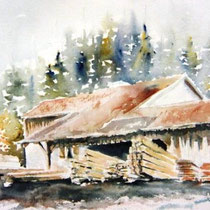 735- La scierie de Sapois, aquarelle 50 x 70