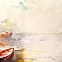 734- Le lac de Gérardmer, aquarelle, 85 x 33