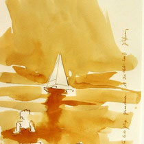 * 693- Dessin lavis réalisé autour du lac de Gérardmer en situation, à la teinture merisier ,sur papier Lana 140 gr