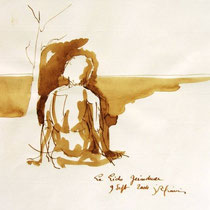 * 707- Dessin lavis réalisé autour du lac de Gérardmer en situation, à la teinture merisier ,sur papier Lana 140 gr