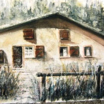 *681- La ferme de Kattendyke, 40 x 50,mixte aqua-pastel , Arches 350gr