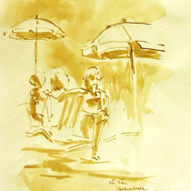 * 717- Dessin lavis réalisé autour du lac de Gérardmer en situation, à la teinture merisier ,sur papier Lana 140 gr