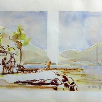 * 669- La plage du Lido,  , Arches lisse 250gr , 25 x 50