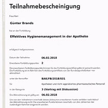 Zertifikat "Effektives Hygienemanagement in der Apotheke | pharma4u"  | Cronen Apotheke Coesfeld